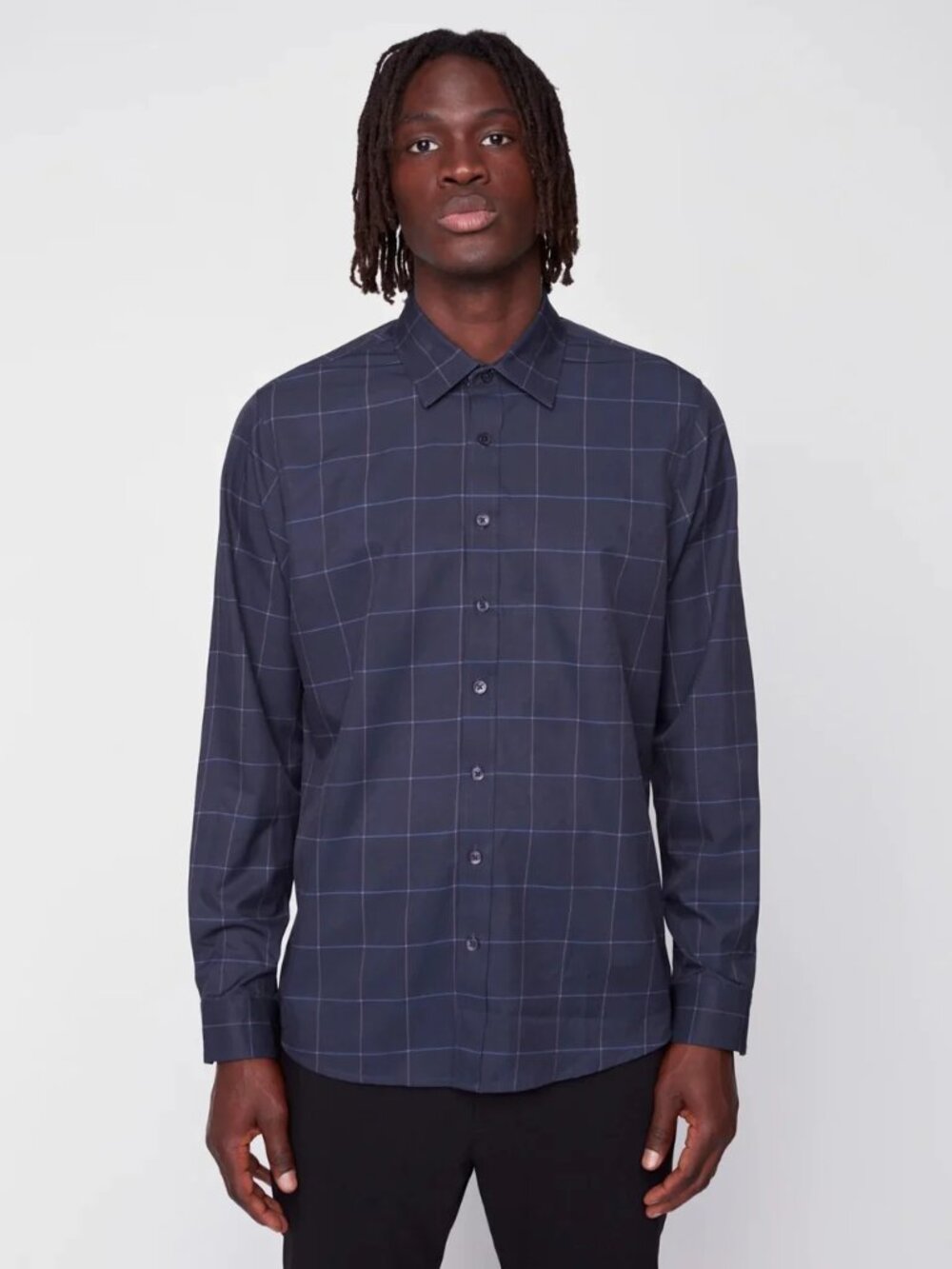 Projek Raw Navy Plaid Long Sleeve Stretch Shirt/22509